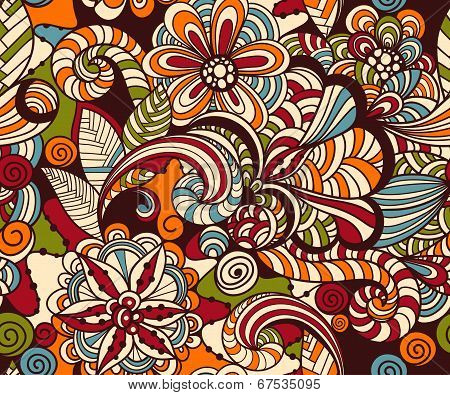 Vector Seamless Doodle Floral Pattern