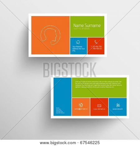 Modern simple business card template with flat mobile user interface