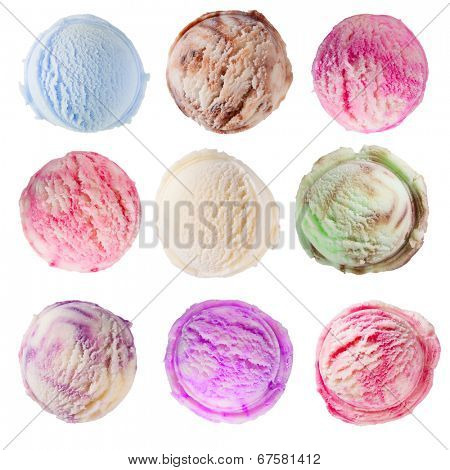 Studio shot of isolated ice cream scoops on white background