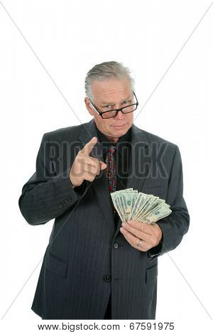 A Handsome and Friendly Father or Business Man holds out money as if he is going to give you your allowance, financial loan or gift of spending money. Dads around the world Lovingly give money freely.
