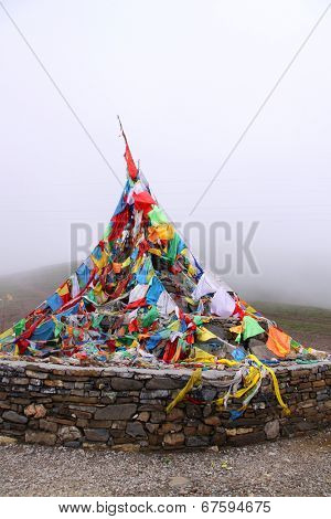 Prayer flags on the Himalayas monuntain range