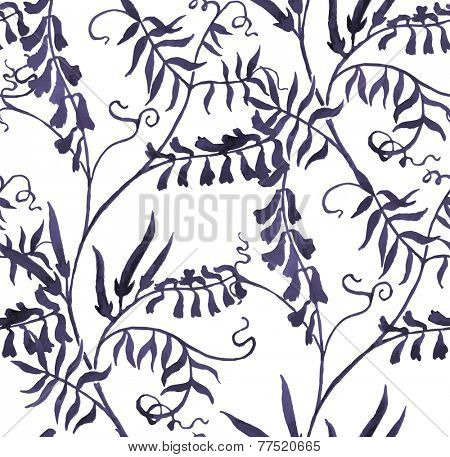 Watercolor vector seamless pattern with wild vetch