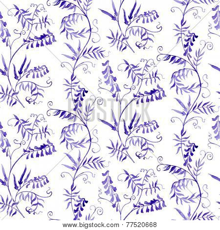 Watercolor vector seamless pattern with wild vetch