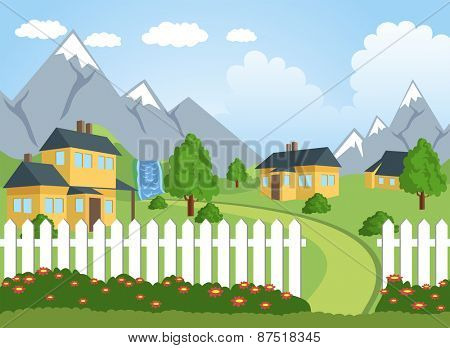 Ilustration of a little town in a calm and tranquil environment