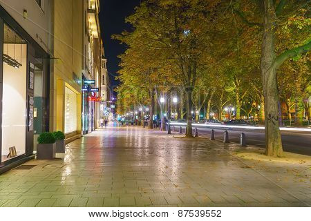 DUSSELDORF - SEP 16: Dusseldorf at night on September 16, 2014 in Dusseldorf, Germany. Dusseldorf is the capital city of the German state of North Rhine-Westphalia 
