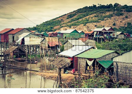 Homes On Stilts On The Floating Village Of Kampong Phluk, Tonle Sap Lake,siem Reap Province, Cambodi