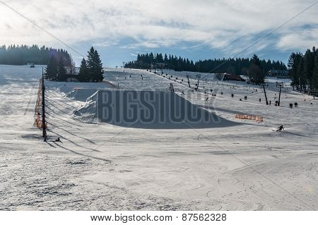 Snowy Ski Slope In The Czech Republic