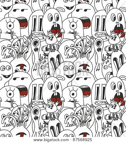 Doodle Monsters Seamless Pattern.