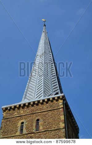 Church steeple in England.