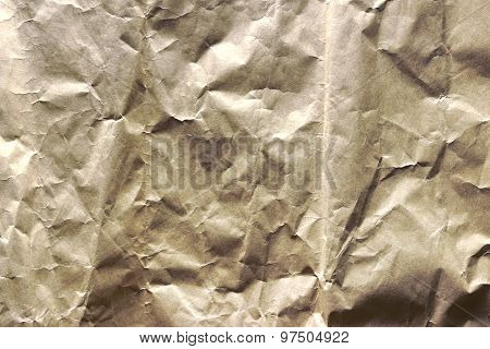Closeup Of Rough Brown Wrinkled Packaging Paper Texture Background