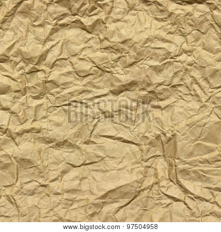 Close-up Of Rough Brown Wrinkled Packaging Paper Square Texture Background