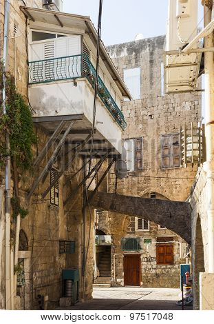 Streets Of Ancient City Of Akko In The Morning. Israel