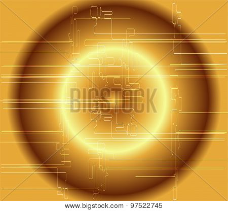 Abstract dark golden technical circle background