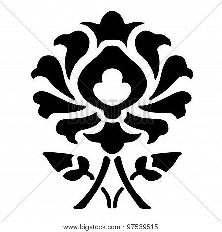 Ornamental flower silhouette pattern lace flower isolated on white background