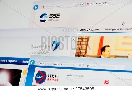 Shanghai, Shenzhen and Hong Kong Stock Exchange home pages