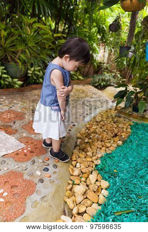 Girl Relaxing In The Backyard. Outdoor Shot