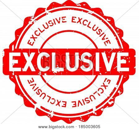 Grunge red exclusive round rubber seal stamp on white background.