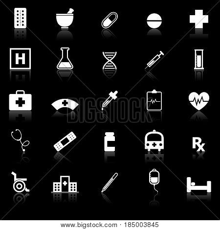 Pharmacy icons with reflect on black background, stock vector
