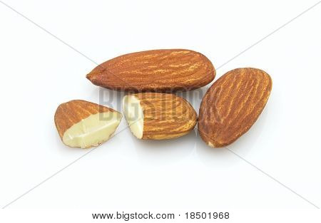 Dried almonds kernel on a white background