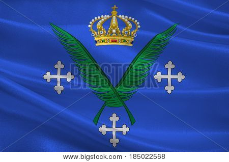 Flag of Saint-Etienne is the capital of the Loire department in eastern central France. 3D illustration