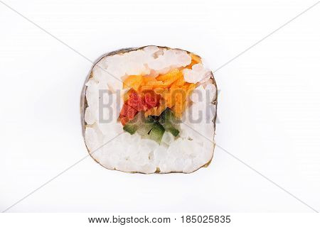 Traditional Fresh Japanese Sushi Rolls On A White Background. Roll With Vegetables. Vegetarian Roll