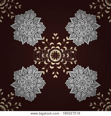 Brown Background With Golden Elements. Oriental Ornament In The Style Of Baroque. Traditional Classi