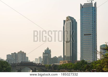 Chengdu Anshun Bridge And Skyscrapers In Daylight - China