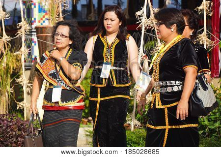 Penampang,Sabah-May 30,2016:Kadazandusun woman of Sabah in traditional costume during Kaamatan festival.Also known as Harvest festival,its a major yearly event for the Kadazandusun in Sabah,Borneo.
