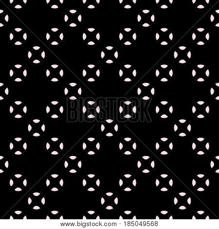 Vector seamless pattern, black & white smooth geometric figures, diagonal grid. Simple minimalist dark abstract background, monochrome texture, repeat tiles. Design for textile, furniture, prints, web
