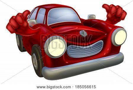 Cartoon red classic car character giving a thumbs up