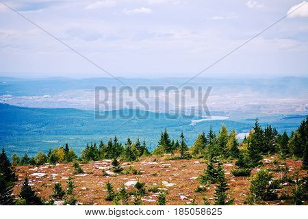 Top view Satka mountain national park Zuratkul Chelyabinsk Russia 