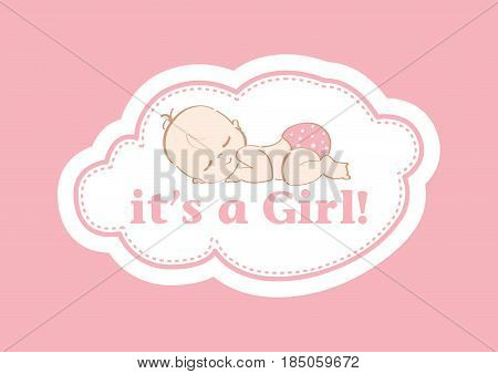 It's a Girl - Beautiful card to celebrate the new family member. In a pink pastel color background!