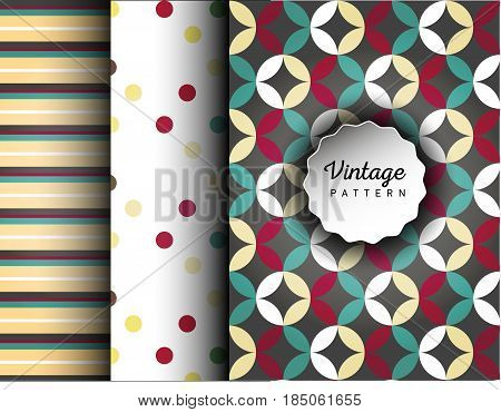 Retro vector seamless patterns. Endless texture can be used for wallpaper, pattern fills, web page background, surface textures. Set of geometric ornaments. Pattern for cafe, sweet-shop, pastry shop