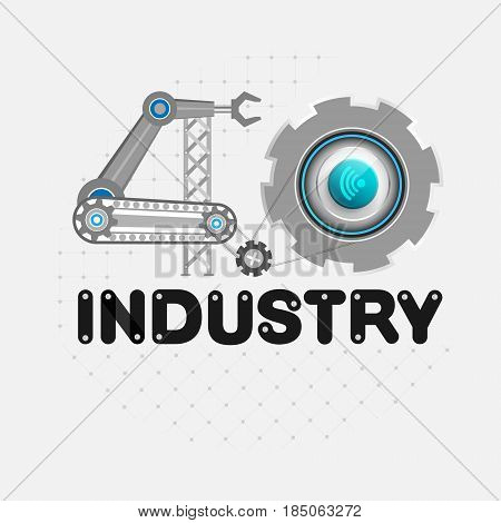 Industry 4.0 Concept Business Control Modern Thin Presentation Design. Internet of Things Cloud Computing Network Future Automation Illustration. Flat Web Infographics Elements