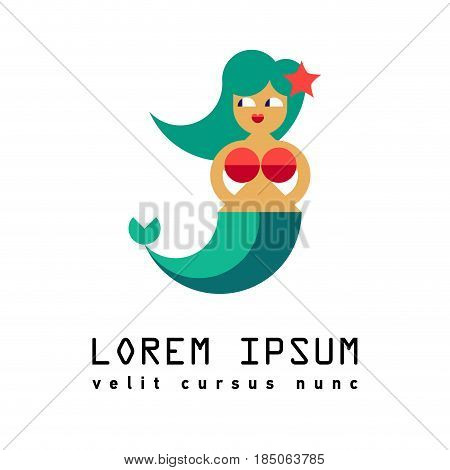 Flat Elements. Vector illustration mermaid. Laybel fish. Mermaid icon design can be used in advertising toys, jewelry for children