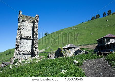 Adishi village in Caucasus mountains in Georgia