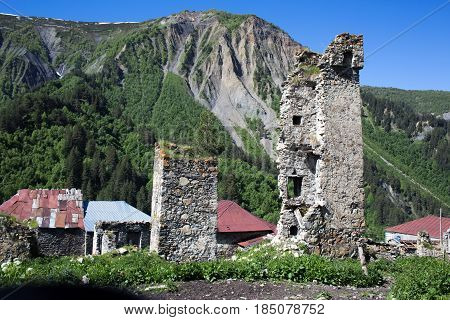 Adishi village in Caucasus mountains in Georgia