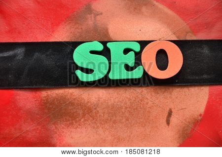 WORD SEO ON A  ABSTRACT COLORFUL BACKGROUND