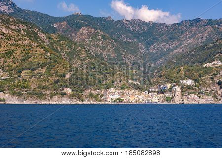 View of Cetara town on Amalfi coast Campania Italy