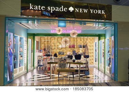 SINGAPORE - CIRCA SEPTEMBER, 2016: Kate Spade store at Singapore Changi Airport. Changi Airport is one of the largest transportation hubs in Southeast Asia.