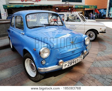 Orel Russia - April 29 2017: Retro car festival. ZAZ 965 in blue on the street