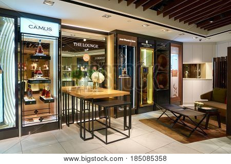 SINGAPORE - CIRCA AUGUST, 2016: Wines and Spirits Duplex store at Singapore Changi Airport. Changi Airport is one of the largest transportation hubs in Southeast Asia.
