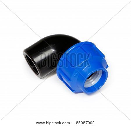 Water pipe connection, T, C, + plumbing - isolated on white background. Material metal pvc and plástic, Whater valve filter