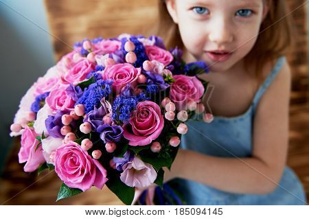 Wedding bouquet in pink and purple tones. Beautiful and delicate.