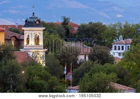 PLOVDIV, BULGARIA - SEPTEMBER 2 2016:  Sunset view of city of Plovdiv from Nebet tepe hill, Bulgaria