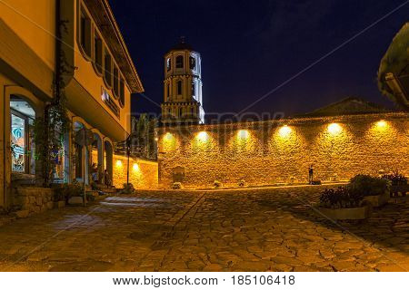 PLOVDIV, BULGARIA - SEPTEMBER 2 2016:  Night photo of House in old town of city of Plovdiv, Bulgaria