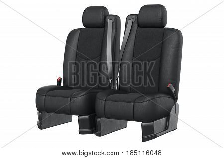 Car seat modern black with seatbelt. 3D rendering