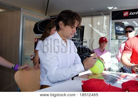 VALENCIA, Spanje - 1 NOVEMBER: Professionele tennisspeelster, David Ferrer, tekens handtekeningen op de 2010