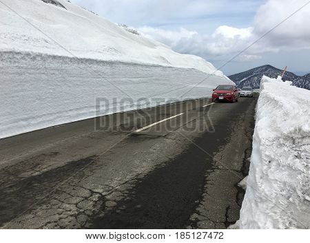 ZAO ECO LINE JAPAN - APRIL 22 2017: Zao echo line is a route between east and west of Zao mountain range