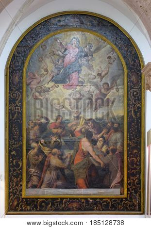 DUBROVNIK, CROATIA - NOVEMBER 08: Assumption of the Virgin Mary by the Italian painter G. B. Bisson from the early 17th century in the convent of the Friars Minor in Dubrovnik, November 08, 2016.